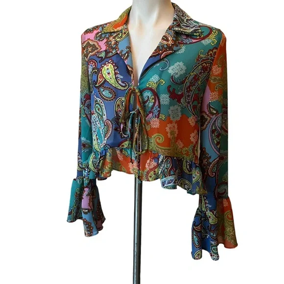 WILLOW & ROOT Mixed Paisley Print Chiffon Blouse, Sz S - Picture 9 of 13